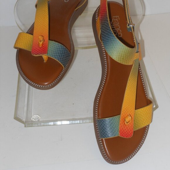 Franco Sarto Gold and Red Sandals Elegant Strappy Design - Picture 7 of 9